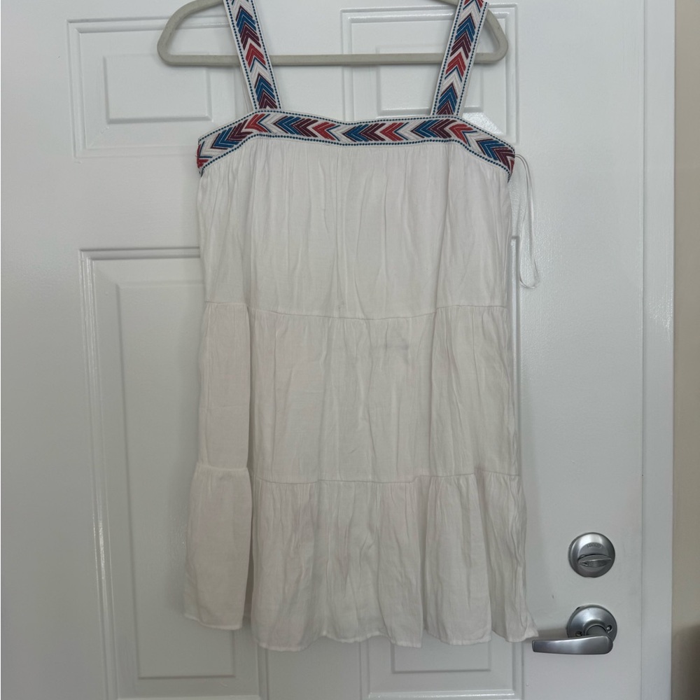 Blue Rain White Tunic with Colorful Chevron Trim